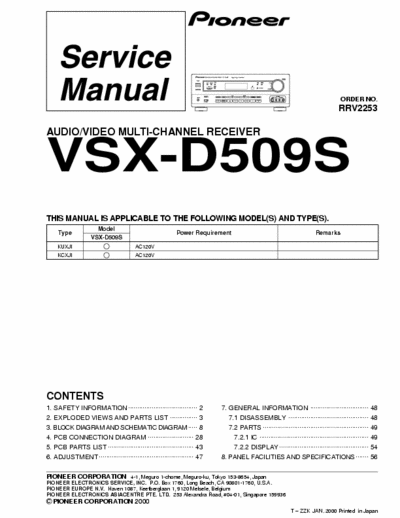 Pioneer VSX-D509S I need the service manual for the D.D. and input module for a VSX-D509S. The entire manual would work, but i just need the sheets on this board...